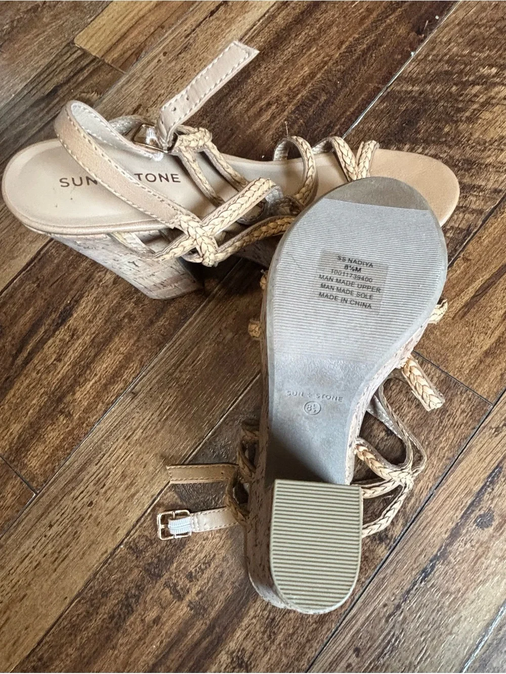 Sun + Stone Braided Strappy Platform Sandals in Tan size 8.5